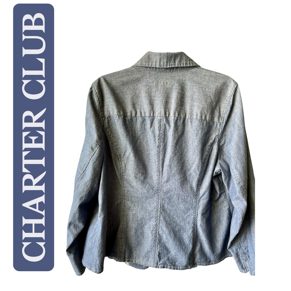 Charter Club Women's Light Blue Denim Blazer SZ 16W white stitching detail GUC - Picture 3 of 10